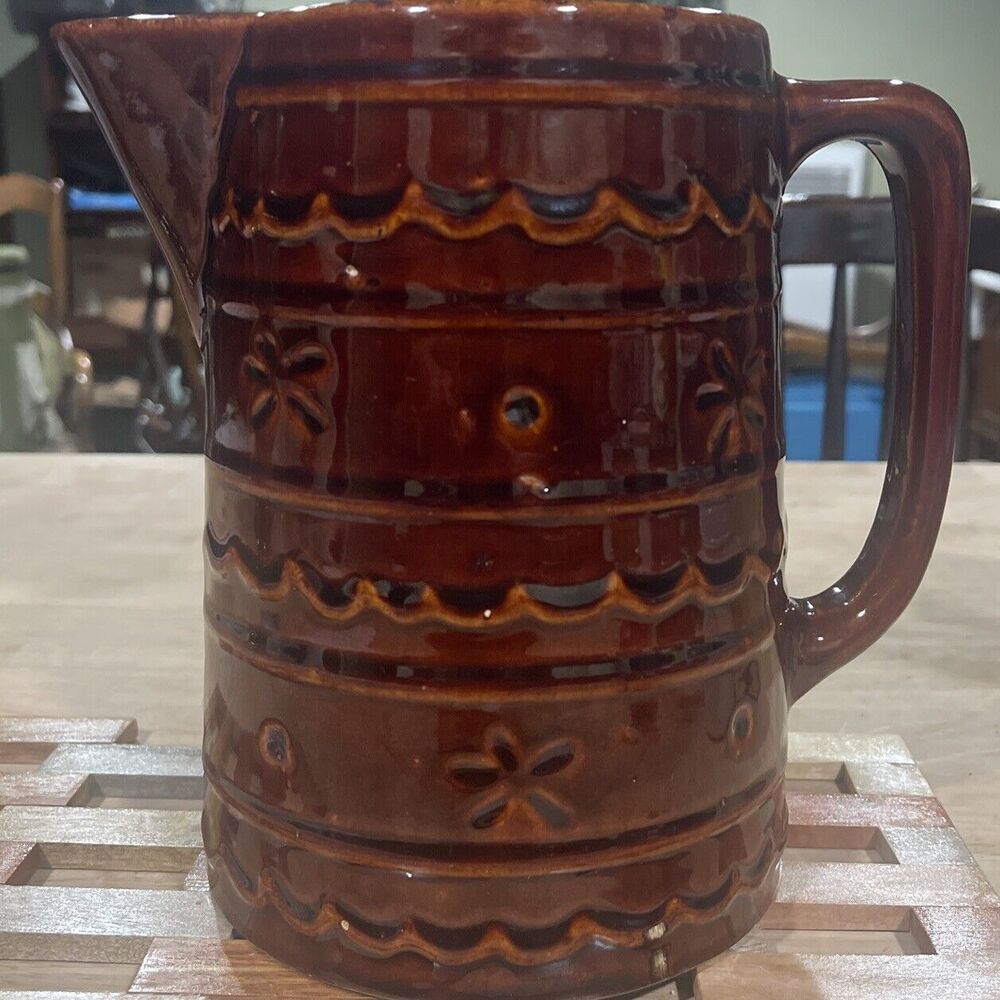 VTG MARCREST Daisy Dot Stoneware Glazed Pottery Pitcher 6” Granny Core Cottage